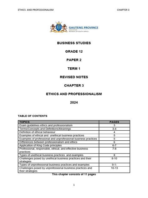 Teachers Copy 2020 Revised Business Studies Grade 12 Notes On Ethics