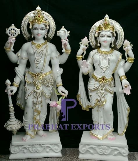 White Painted Vishnu Laxmi Marble Statue For Worship Size 4 Feet To