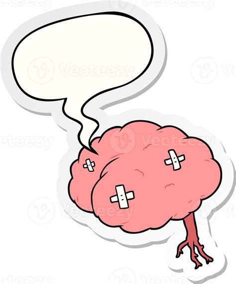 Cartoon Injured Brain And Speech Bubble Sticker 38486960 Png