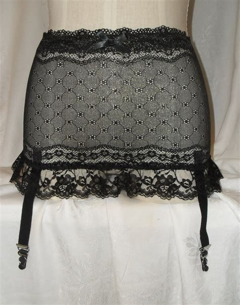 Garter Belt Retro Style In Black Stetch Lace With Silver Etsy Canada