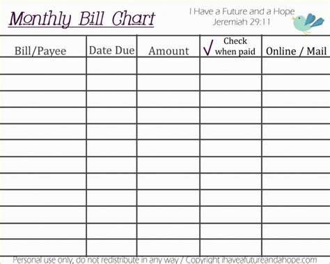 Printable Spreadsheet For Bills regarding Budget Bills Template Bill ...