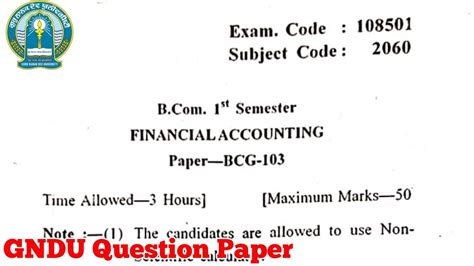 Gndu Bcom 1st Semester Financial Accounting Question Paper Bcom 1st