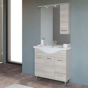 Mobile Bagno Da Terra Cm Linea Way Rovere Chiaro Specchio E Lavabo