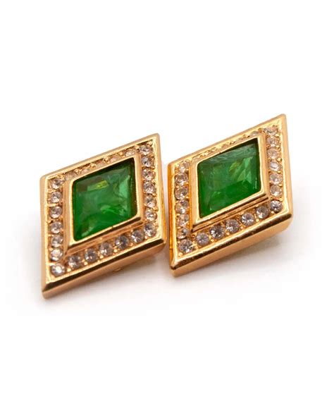 Christian Dior Flawed Emerald Art Glass Earrings Gadelles Vintage