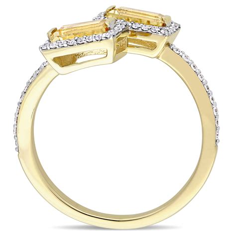 Julianna B K Yellow Gold Baguette Cut Citrine And Ctw Diamond