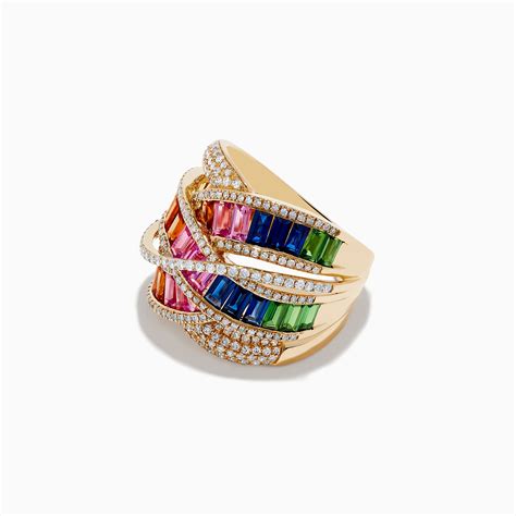 Effy Watercolors 14k Gold Multi Sapphire And Diamond Crossover Ring