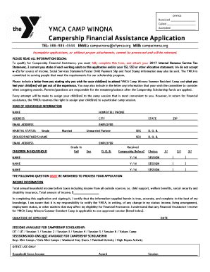 Fillable Online Ymca Camp Winona Campership Financial Assistance