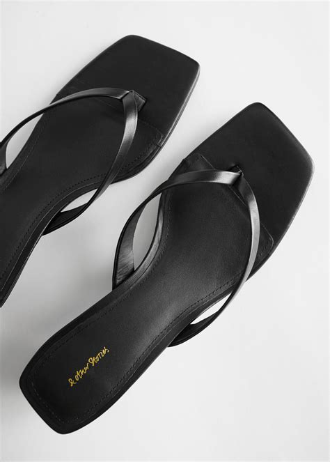 OTHER STORIES Leather Kitten Heel Flip Flop In Black Heeled Flip