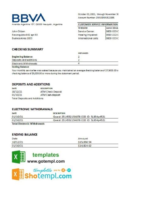 Argentina Bbva Bank Statement Fake Template In Excel And Pdf Format