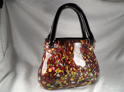 Glass Purse Murano Glass Hand Bag Milifiorie Glass Hand Bag Cased Black Yellow Red Pressed