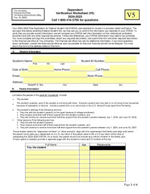 Fillable Online Dependent Verification Worksheet V Call