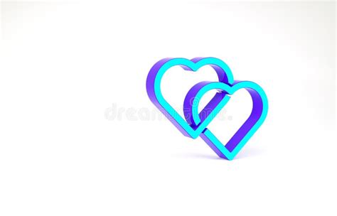 Turquoise Two Linked Hearts Icon Isolated On White Background Romantic