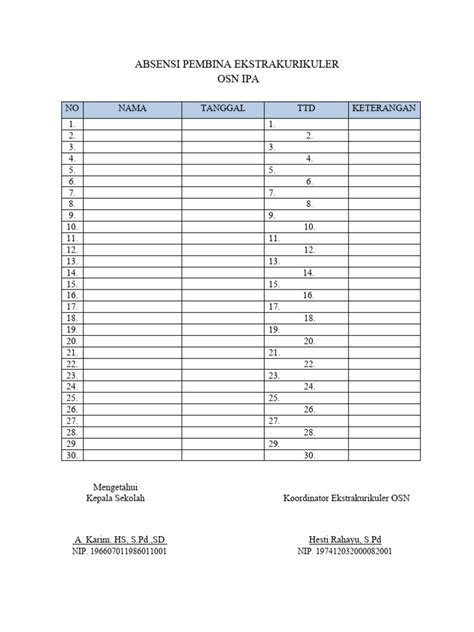 Absensi Pembina Ekstrakurikuler Smp Pdf