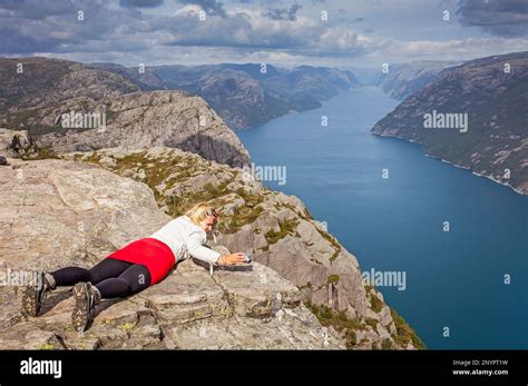 Preikestolen Pulpit Rock Meters Over Lysefjord Lyse Fjord In