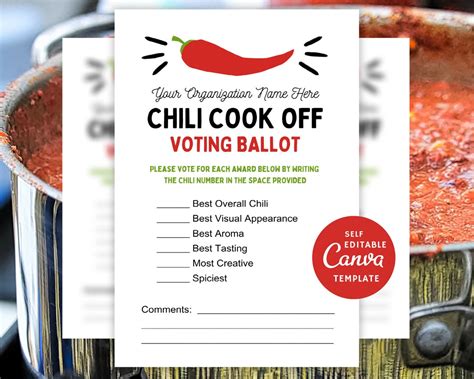 Editable Chili Cookoff Ballot Printable Chili Vote Sheet Canva Template Etsy