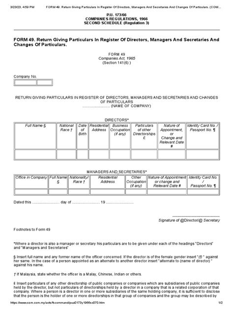 Form 49 Return Giving Particulars In Register Of Directors Managers