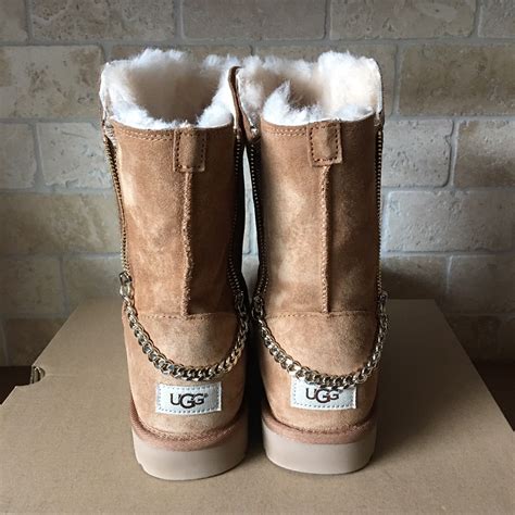 Ugg Classic Short Sparkle Zip Chain Chestnut Suede Winter Boots Size 6 Womens Ebay