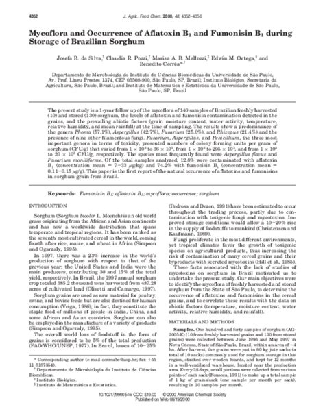 Pdf Mycoflora And Occurrence Of Aflatoxin B1 And Fumonisin B1 During