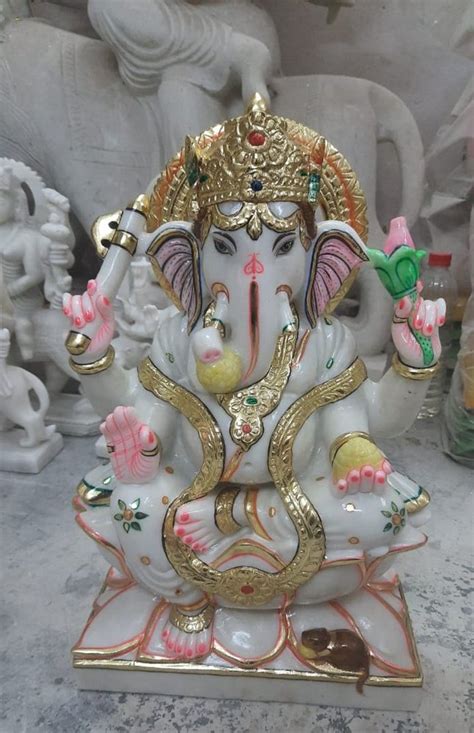 Multicolor Traditional Marble Ganesh Ji Statue For Temple Size Ft