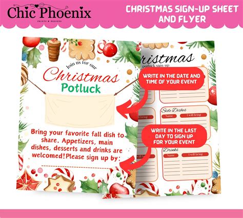 EDITABLE Christmas Potluck Invitation and Signup Sheet, Christmas ...