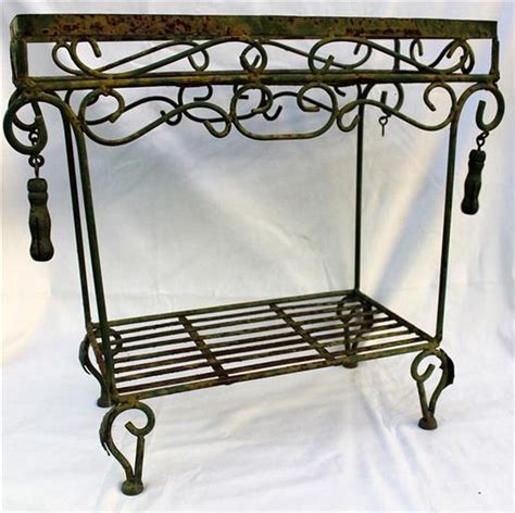 Vintage Two Tiered Wrought Iron Plant Stand Pedestals Furniture