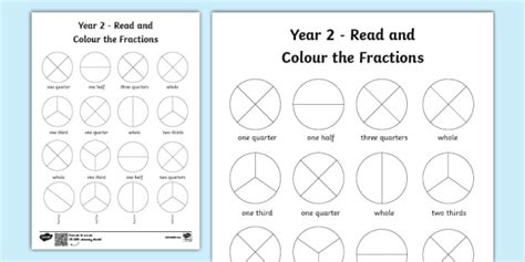 Year 2 Fractions Read And Colour Worksheet Teacher Made Worksheets