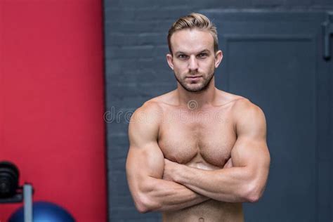 Determined Shirtless Man Arms Crossed Stock Photos Free Royalty