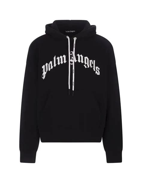 Buy Palm Angels Hoodie With Contrast Curved Logo Black At 33 Off