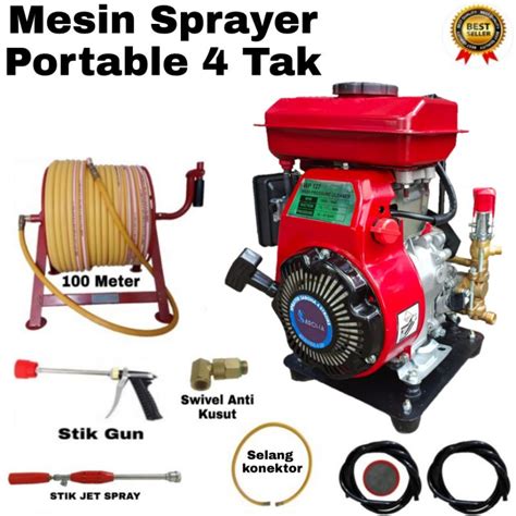 Jual Mesin Sprayer Portable 4 Tak Komplit Selang 100 Meter 2 Pcs Stik