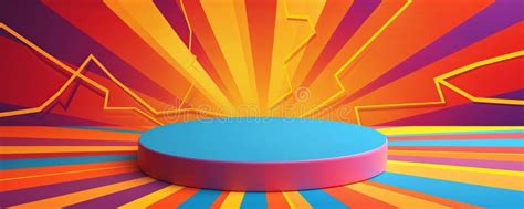 Colorful Pop Art Podium With Dynamic Lightning Bolt Background Stock