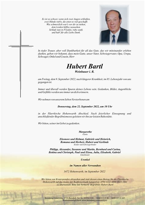 Hubert Bartl Bestattung Grünzweig