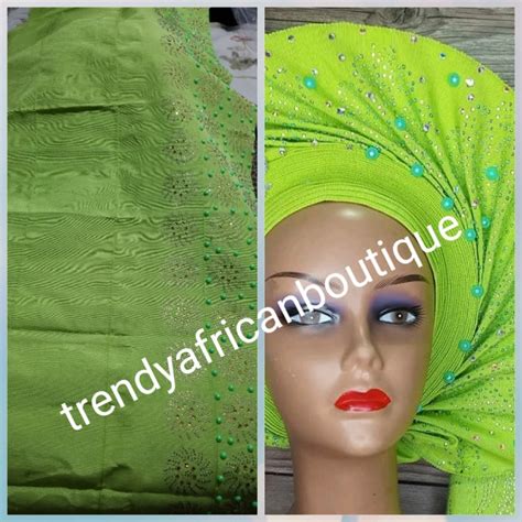 Beautiful Lemon Green Aso Oke Nigerian Traditional Aso Oke For Making