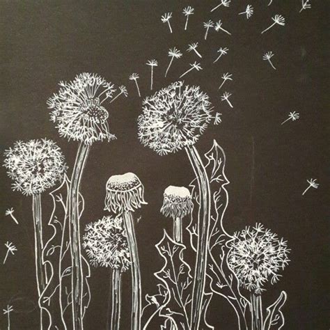 Dandelions Made With White Ink On Black Paper Black Pen Drawing Ink