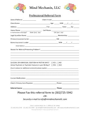 Fillable Online Professional Referral Form Docx Fax Email Print Pdffiller