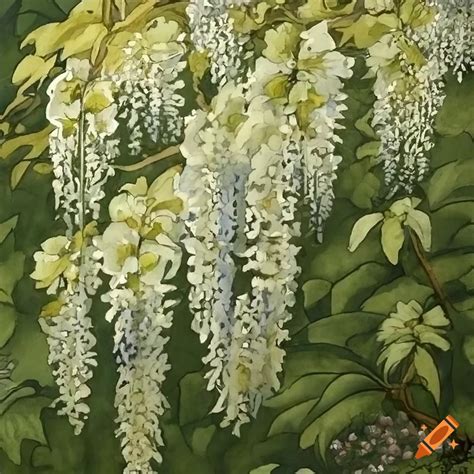 Watercolor Painting Of Wisteria Blossom On White Backdrop On Craiyon