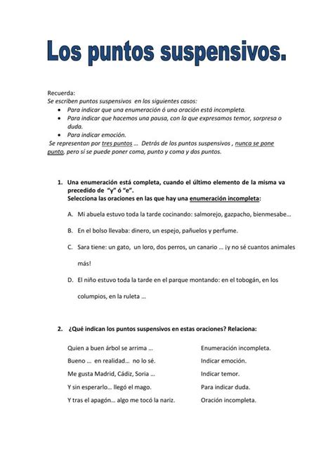 Los Puntos Suspensivos Worksheet Los Puntos Suspensivos Uso Del