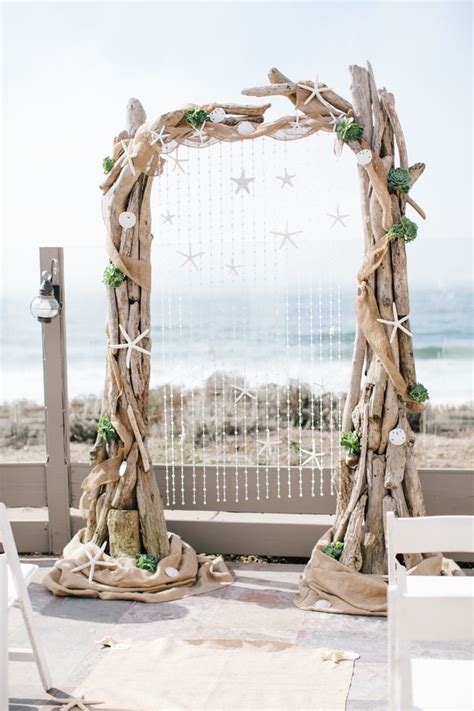 Rustic Wood Beach Wedding Arch with Burlap and White Starfish | Deer ...