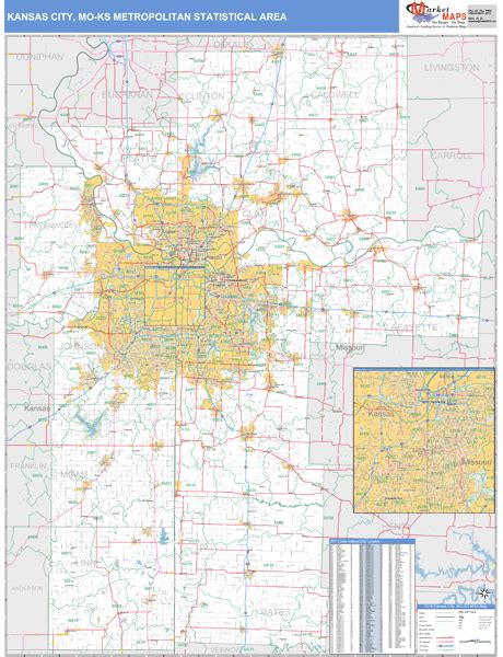 Kansas City, MO Metro Area Zip Code Wall Map Basic Style by MarketMAPS