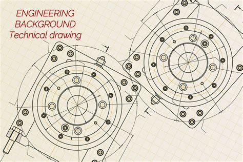 Mechanical Engineering Drawings On Light Background Milling Machine