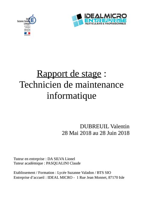 Rapport De Stage Verry Good Rapport De Stage Technicien De