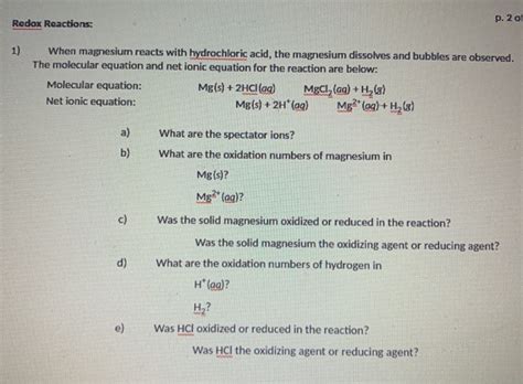 Ionic Equation Of Magnesium And Hydrochloric Acid