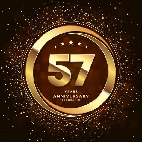 Premium Vector 57th Anniversary Logo With Double Rings And Gold Font