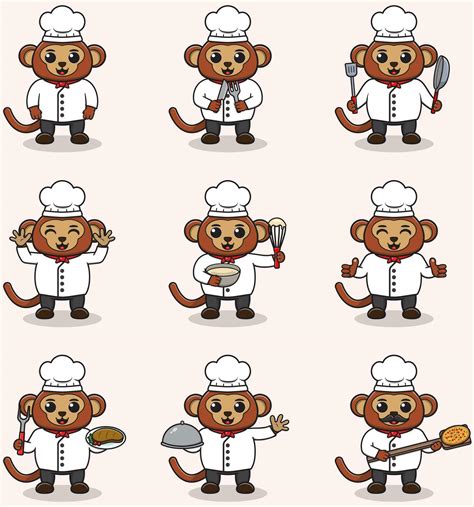 Vector Illustration Of Cute Monkey Wearing Chef Uniform Flat Cartoon