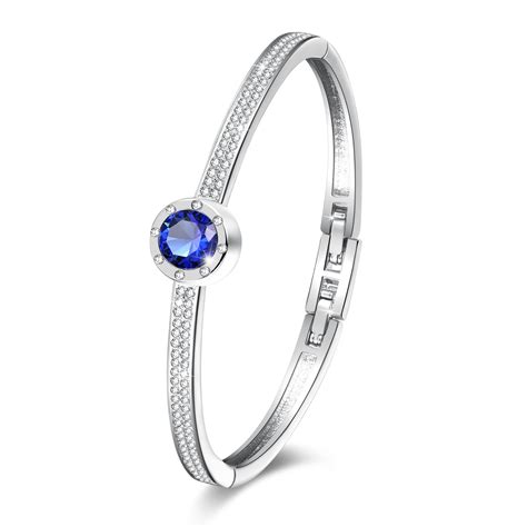 Angelady For Alice Round Sapphire White Gold Plated Girl Bangle Bracelet T For Her Blue