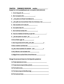 Spanish Possessive Pronouns Practice Worksheet By Profedebi Tpt