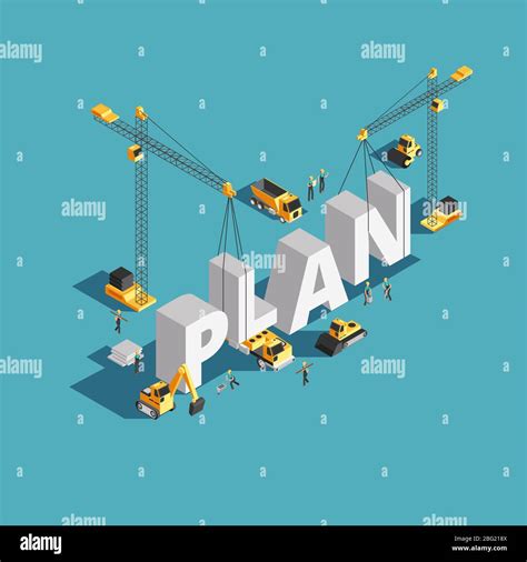 Business Plan Creation 3d Isometric Vector Concept With Workers And Construction Machinery