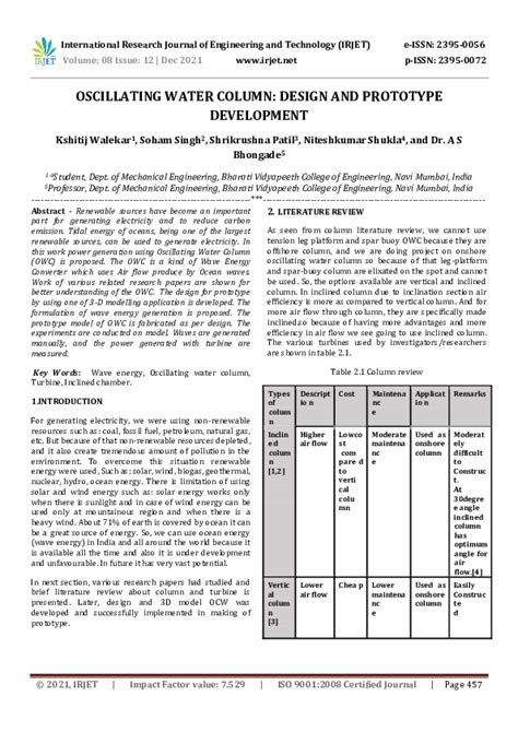 (PDF) IRJET- OSCILLATING WATER COLUMN: DESIGN AND PROTOTYPE DEVELOPMENT