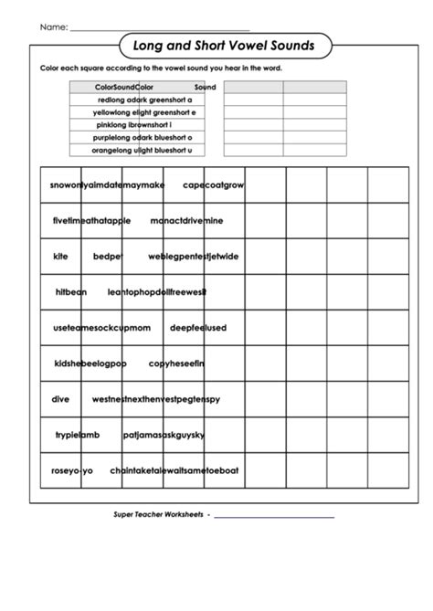 Long And Short Vowel Sounds Printable Pdf Download