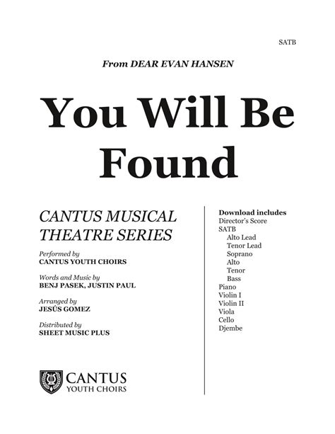 You Will Be Found Arr Jesús Gomez By Ben Platt Kristolyn Lloyd Will Roland Laura D Sheet