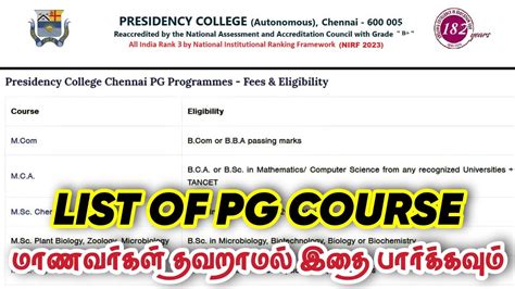 Presidency College List Of Pg Course Admission Details Eligibility 2023 Pg Admission 2023